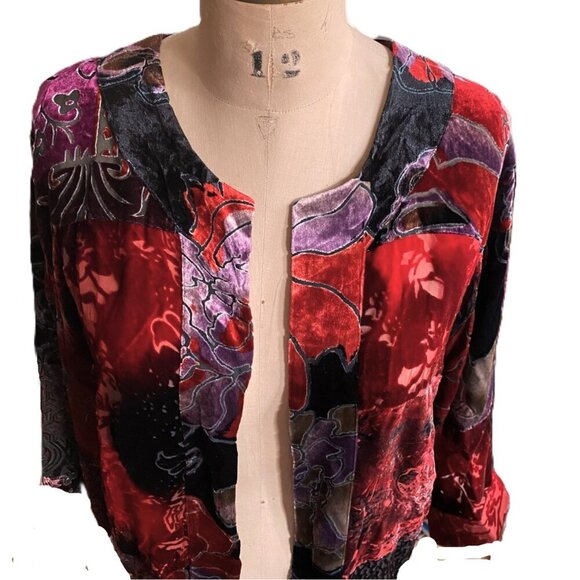 Vintage 90s Chicos burnt velvet kimono cover-up cardigan duster - Picture 11 of 14